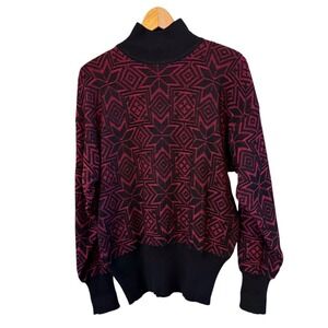 Vintage Women's Tyrolia Skiwear Red/Black Wool Blend Winter Ski Snow Sweater M